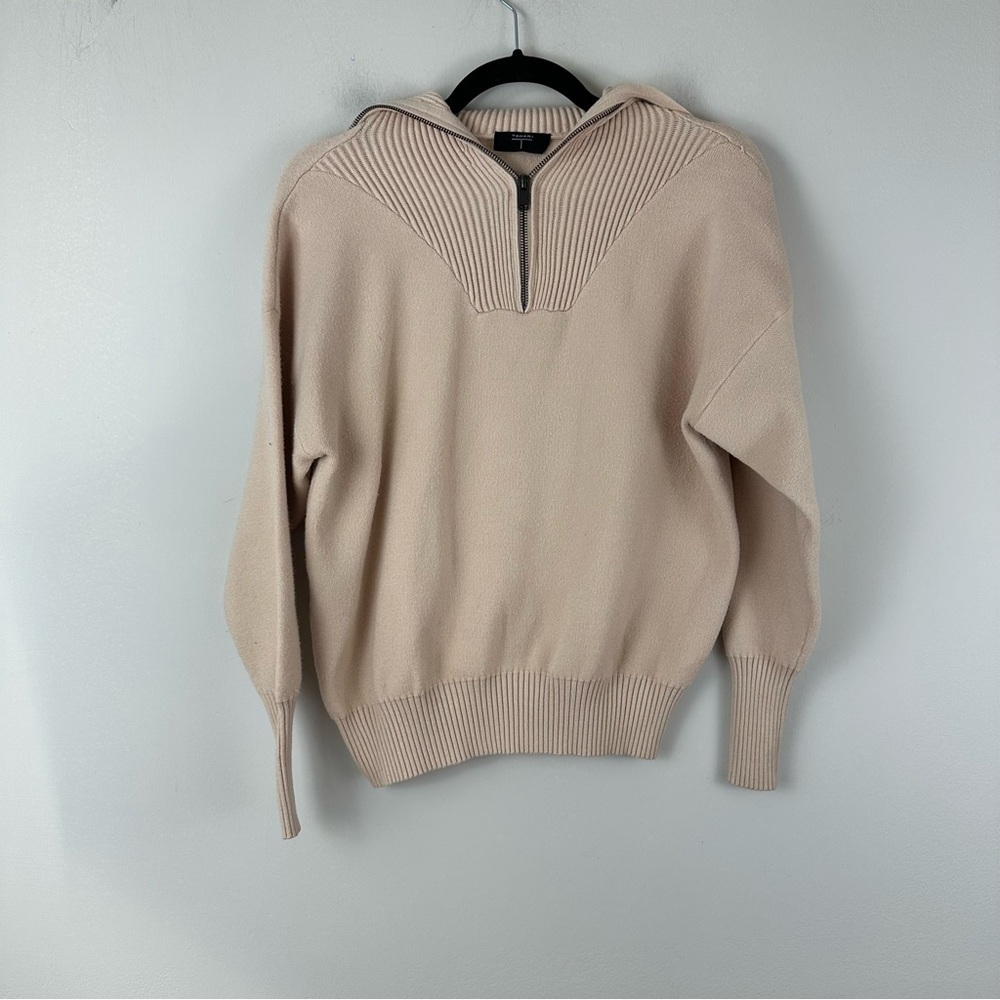 Tahari | Cream Tan Quarter Zip Knit Sweater Size XS